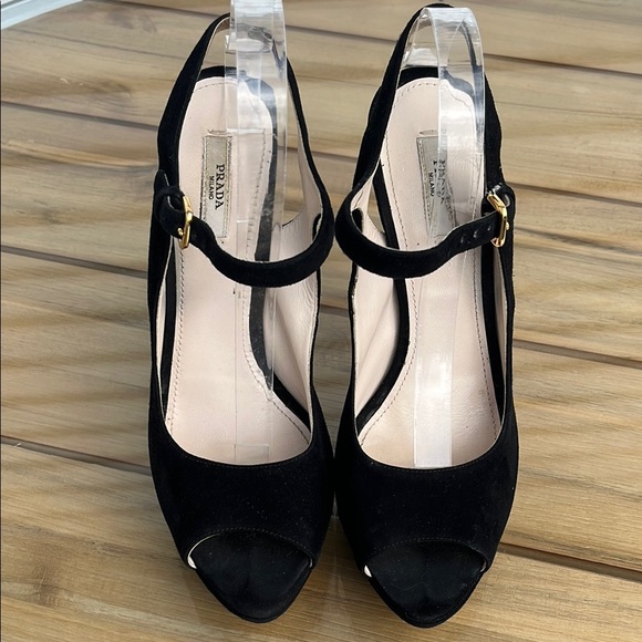 Prada Calzuture Donna Black Double Strap Heels - Picture 1 of 9